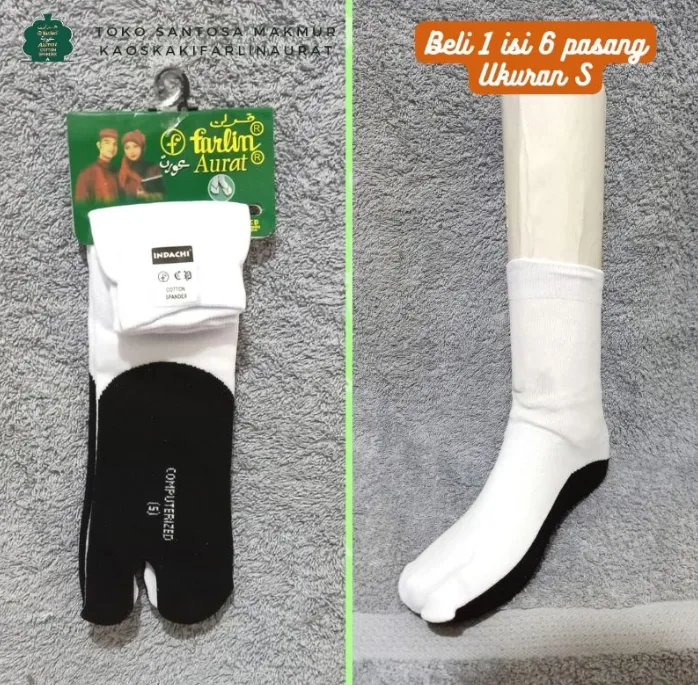 BELI 1 ISI 6 PASANG Kaos Kaki Jempol Matakaki Tapak Hitam Merek Farlin Santosa Makmur Grosir - Gambar 3